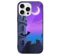 ERSTSNCK Compatible with iPhone 16 Case Halloween Castle Purple Sky Stylish Phone Case for Women Men, Tempered Glass Shockproof Slim Cover for 16 Pro