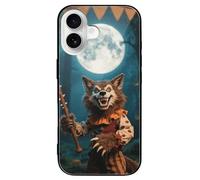 ERSTSNCK Compatible with iPhone 16 Case Halloween Horror Wolf Stylish Phone Case for Women Men, Tempered Glass Shockproof Slim Cover for 16 Pro