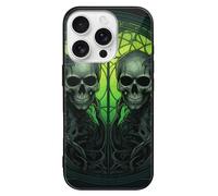 ERSTSNCK Compatible with iPhone 16 Case Horrifying Green Skull Stylish Phone Case for Women Men, Tempered Glass Shockproof Slim Cover for 16 Pro