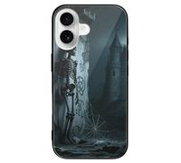 ERSTSNCK Compatible with iPhone 16 Case Horror Skull Stylish Phone Case for Women Men, Tempered Glass Shockproof Slim Cover for 16 Pro