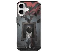 ERSTSNCK Compatible with iPhone 16 Case Horror Skull Theme Cat Stylish Phone Case for Women Men, Tempered Glass Shockproof Slim Cover for 16 Pro