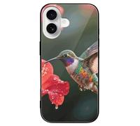 ERSTSNCK Compatible with iPhone 16 Case Hummingbird Hover Stylish Phone Case for Women Men, Tempered Glass Shockproof Slim Cover for 16 Pro Black