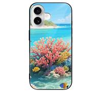 ERSTSNCK Compatible with iPhone 16 Case Island Corals Stylish Phone Case for Women Men, Tempered Glass Shockproof Slim Cover for 16 Pro