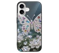ERSTSNCK Compatible with iPhone 16 Case Jewel - Butterfly Stylish Phone Case for Women Men, Tempered Glass Shockproof Slim Cover for 16 Pro