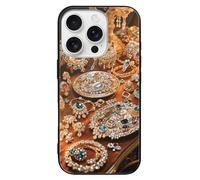 ERSTSNCK Compatible with iPhone 16 Case Jewelry Feast Stylish Phone Case for Women Men, Tempered Glass Shockproof Slim Cover for 16 Pro Black
