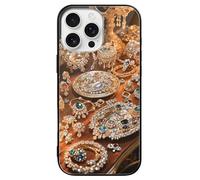 ERSTSNCK Compatible with iPhone 16 Case Jewelry Feast Stylish Phone Case for Women Men, Tempered Glass Shockproof Slim Cover for 16 Pro Black