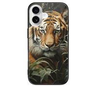 ERSTSNCK Compatible with iPhone 16 Case Jungle Tiger Stylish Phone Case for Women Men, Tempered Glass Shockproof Slim Cover for 16 Pro Black