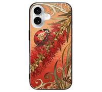 ERSTSNCK Compatible with iPhone 16 Case Ladybug Bottlebrush Spike Stylish Phone Case for Women Men, Tempered Glass Shockproof Slim Cover for 16 Pro Black