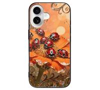 ERSTSNCK Compatible with iPhone 16 Case Ladybug Marigold Bloom Stylish Phone Case for Women Men, Tempered Glass Shockproof Slim Cover for 16 Pro Black