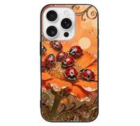ERSTSNCK Compatible with iPhone 16 Case Ladybug Marigold Bloom Stylish Phone Case for Women Men, Tempered Glass Shockproof Slim Cover for 16 Pro Black