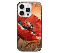 ERSTSNCK Compatible with iPhone 16 Case Ladybug Petal Stylish Phone Case for Women Men, Tempered Glass Shockproof Slim Cover for 16 Pro Black