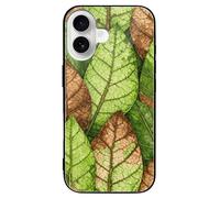 ERSTSNCK Compatible with iPhone 16 Case Leaf Vein Green Stylish Phone Case for Women Men, Tempered Glass Shockproof Slim Cover for 16 Pro