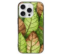ERSTSNCK Compatible with iPhone 16 Case Leaf Vein Green Stylish Phone Case for Women Men, Tempered Glass Shockproof Slim Cover for 16 Pro