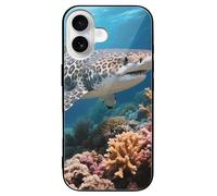ERSTSNCK Compatible with iPhone 16 Case Leopard Shark Stylish Phone Case for Women Men, Tempered Glass Shockproof Slim Cover for 16 Pro