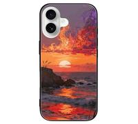 ERSTSNCK Compatible with iPhone 16 Case Lighthouse on The Seaside Stylish Phone Case for Women Men, Tempered Glass Shockproof Slim Cover for 16 Pro Black