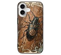 ERSTSNCK Compatible with iPhone 16 Case Longhorn Beetle Bark Stylish Phone Case for Women Men, Tempered Glass Shockproof Slim Cover for 16 Pro Black