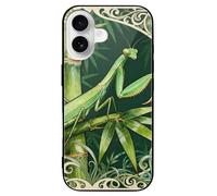 ERSTSNCK Compatible with iPhone 16 Case Mantis Bamboo Leaf Stylish Phone Case for Women Men, Tempered Glass Shockproof Slim Cover for 16 Pro