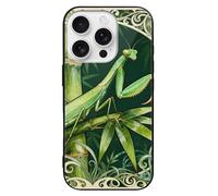 ERSTSNCK Compatible with iPhone 16 Case Mantis Bamboo Leaf Stylish Phone Case for Women Men, Tempered Glass Shockproof Slim Cover for 16 Pro