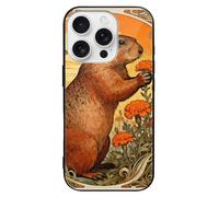 ERSTSNCK Compatible with iPhone 16 Case Marmot Marigold Patch Stylish Phone Case for Women Men, Tempered Glass Shockproof Slim Cover for 16 Pro Black