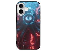 ERSTSNCK Compatible with iPhone 16 Case Mechanical Octopus Eyes Stylish Phone Case for Women Men, Tempered Glass Shockproof Slim Cover for 16 Pro Black