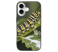 ERSTSNCK Compatible with iPhone 16 Case Monarch Caterpillar Stylish Phone Case for Women Men, Tempered Glass Shockproof Slim Cover for 16 Pro Black