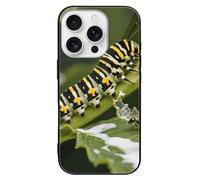 ERSTSNCK Compatible with iPhone 16 Case Monarch Caterpillar Stylish Phone Case for Women Men, Tempered Glass Shockproof Slim Cover for 16 Pro Black