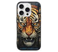 ERSTSNCK Compatible with iPhone 16 Case Multiple Tiger Head Pictures Stylish Phone Case for Women Men, Tempered Glass Shockproof Slim Cover for 16 Pro Black