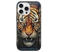 ERSTSNCK Compatible with iPhone 16 Case Multiple Tiger Head Pictures Stylish Phone Case for Women Men, Tempered Glass Shockproof Slim Cover for 16 Pro Black