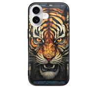 ERSTSNCK Compatible with iPhone 16 Case Multiple Tiger Head Pictures Stylish Phone Case for Women Men, Tempered Glass Shockproof Slim Cover for 16 Pro Black