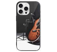 ERSTSNCK Compatible with iPhone 16 Case Musical Instrument Guitar Stylish Phone Case for Women Men, Tempered Glass Shockproof Slim Cover for 16 Pro Black
