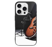 ERSTSNCK Compatible with iPhone 16 Case Musical Instrument Guitar Stylish Phone Case for Women Men, Tempered Glass Shockproof Slim Cover for 16 Pro Black