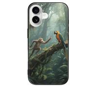 ERSTSNCK Compatible with iPhone 16 Case Mysterious Tropical Rainforest Stylish Phone Case for Women Men, Tempered Glass Shockproof Slim Cover for 16 Pro Black