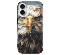 ERSTSNCK Compatible with iPhone 16 Case National Flag with Bald Eagle Stylish Phone Case for Women Men, Tempered Glass Shockproof Slim Cover for 16 Pro Black