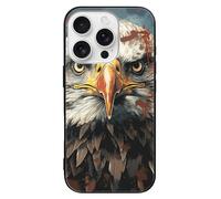 ERSTSNCK Compatible with iPhone 16 Case National Flag with Bald Eagle Stylish Phone Case for Women Men, Tempered Glass Shockproof Slim Cover for 16 Pro Black