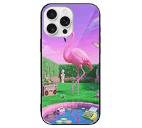 ERSTSNCK Compatible with iPhone 16 Case Neon Flamingo Pattern Stylish Phone Case for Women Men, Tempered Glass Shockproof Slim Cover for 16 Pro