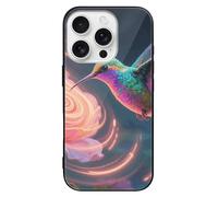 ERSTSNCK Compatible with iPhone 16 Case Neon Hummingbird Spiral Flower Stylish Phone Case for Women Men, Tempered Glass Shockproof Slim Cover for 16 Pro