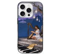 ERSTSNCK Compatible with iPhone 16 Case Note Cloud Tree Stylish Phone Case for Women Men, Tempered Glass Shockproof Slim Cover for 16 Pro Black