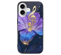 ERSTSNCK Compatible with iPhone 16 Case Note Flower Vine Stylish Phone Case for Women Men, Tempered Glass Shockproof Slim Cover for 16 Pro