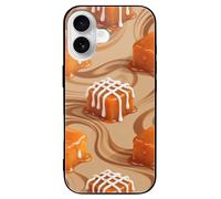 ERSTSNCK Compatible with iPhone 16 Case Orange Caramel Wave Stylish Phone Case for Women Men, Tempered Glass Shockproof Slim Cover for 16 Pro