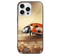 ERSTSNCK Compatible with iPhone 16 Case Orange Ladybug on Beige Background Stylish Phone Case for Women Men, Tempered Glass Shockproof Slim Cover for 16 Pro