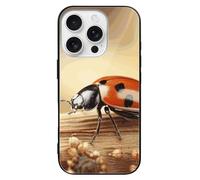 ERSTSNCK Compatible with iPhone 16 Case Orange Ladybug on Beige Background Stylish Phone Case for Women Men, Tempered Glass Shockproof Slim Cover for 16 Pro