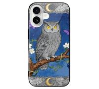 ERSTSNCK Compatible with iPhone 16 Case Owl Oak Berry Stylish Phone Case for Women Men, Tempered Glass Shockproof Slim Cover for 16 Pro