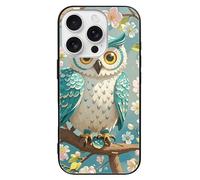 ERSTSNCK Compatible with iPhone 16 Case Owl Spring Flowers Turquoise Stylish Phone Case for Women Men, Tempered Glass Shockproof Slim Cover for 16 Pro