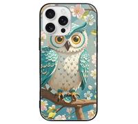 ERSTSNCK Compatible with iPhone 16 Case Owl Spring Flowers Turquoise Stylish Phone Case for Women Men, Tempered Glass Shockproof Slim Cover for 16 Pro