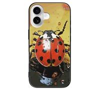 ERSTSNCK Compatible with iPhone 16 Case Paint Spotted Ladybug Stylish Phone Case for Women Men, Tempered Glass Shockproof Slim Cover for 16 Pro Black