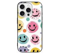 ERSTSNCK Compatible with iPhone 16 Case Pastel Color Happy Face Stylish Phone Case for Women Men, Tempered Glass Shockproof Slim Cover for 16 Pro Black