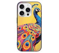 ERSTSNCK Compatible with iPhone 16 Case Peacock Pattern Stylish Phone Case for Women Men, Tempered Glass Shockproof Slim Cover for 16 Pro Black