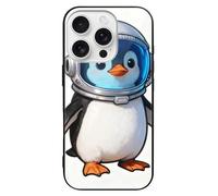 ERSTSNCK Compatible with iPhone 16 Case Penguin Astronaut Stylish Phone Case for Women Men, Tempered Glass Shockproof Slim Cover for 16 Pro