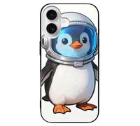ERSTSNCK Compatible with iPhone 16 Case Penguin Astronaut Stylish Phone Case for Women Men, Tempered Glass Shockproof Slim Cover for 16 Pro