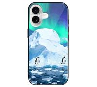 ERSTSNCK Compatible with iPhone 16 Case Penguin Colony Stylish Phone Case for Women Men, Tempered Glass Shockproof Slim Cover for 16 Pro Black